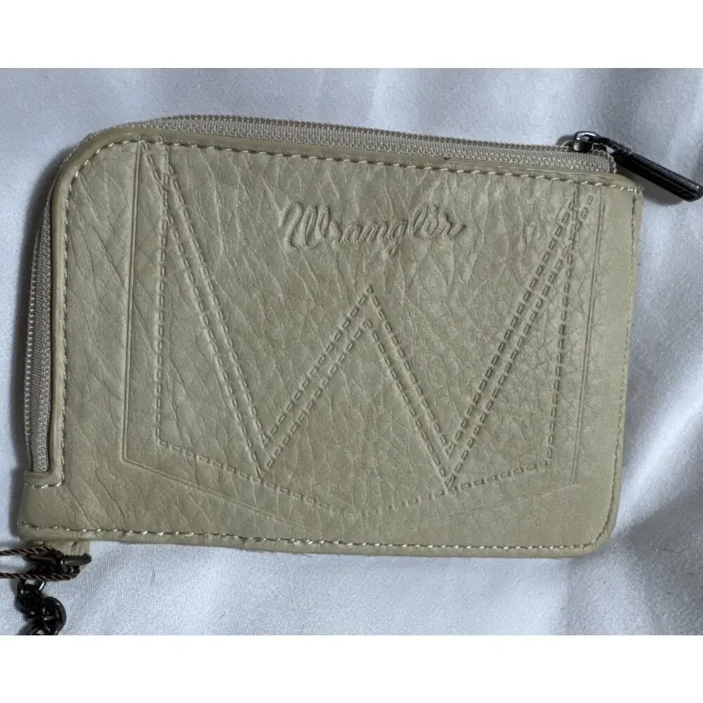 Wrangler Aztec Print Mini Zip Wallet ID Credit Card Holder Tan Hair On Hide NWT